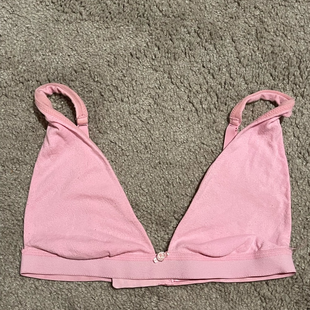 SKIMS Logo Pointelle Triangle Rosette Bralette small bubble gum pink bra